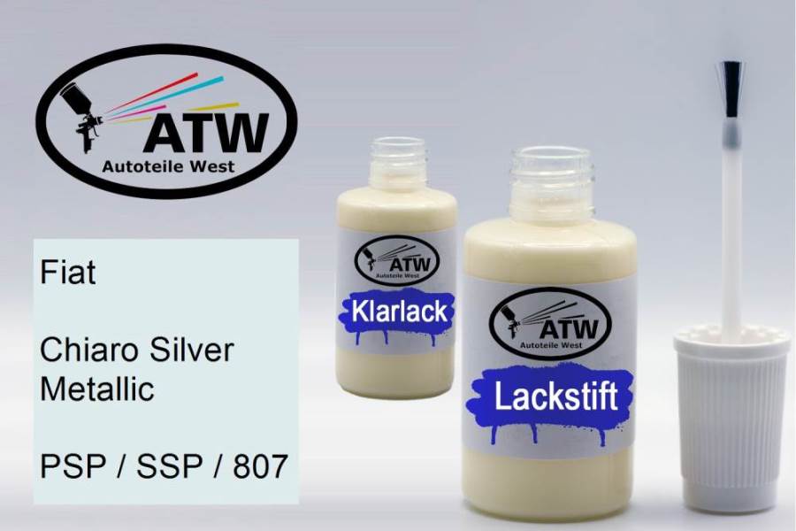 Fiat, Chiaro Silver Metallic, PSP / SSP / 807: 20ml Lackstift + 20ml Klarlack - Set, von ATW Autoteile West.